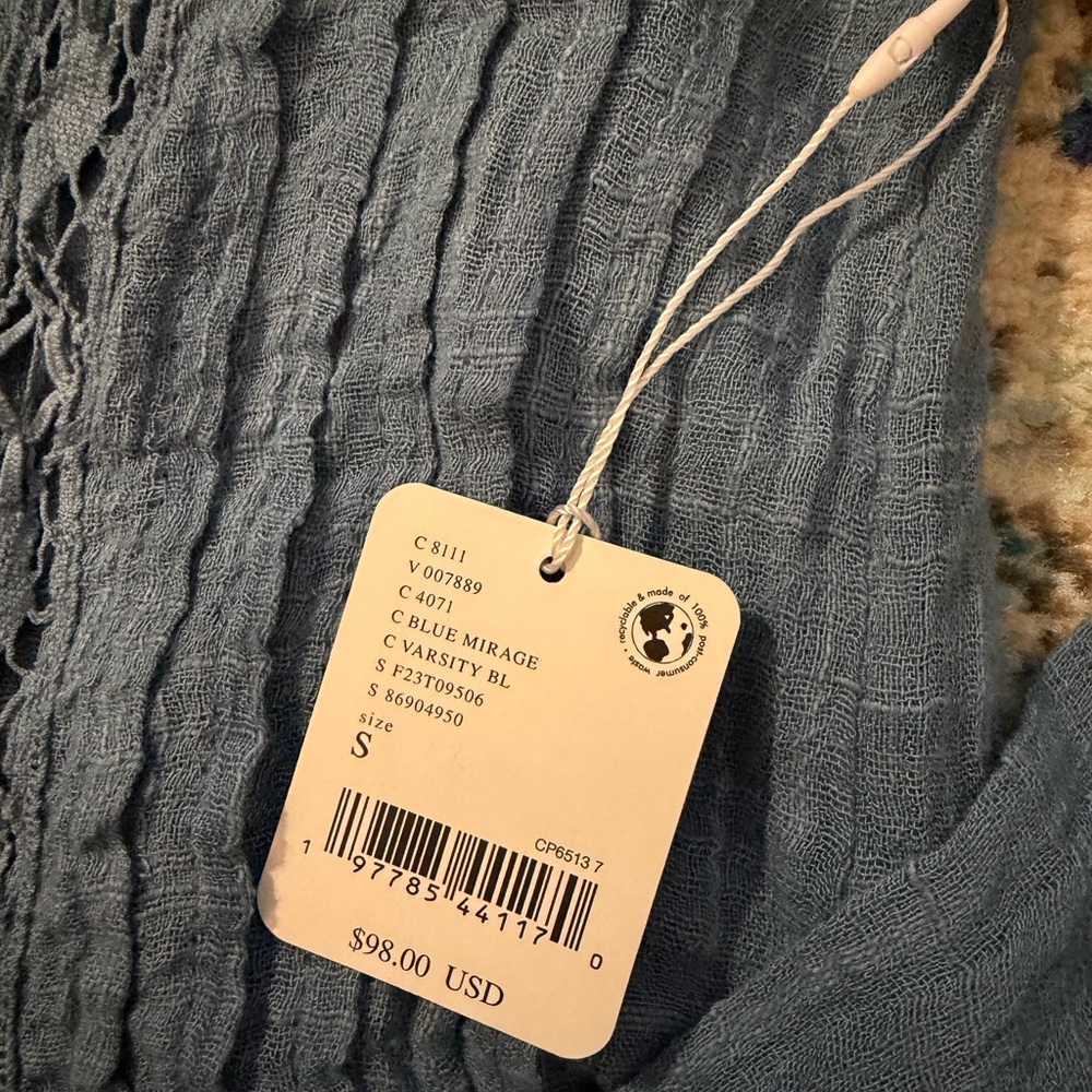 Free People Blue Button-Front Crochet Long-Sleeve Top - Picture 3 of 7